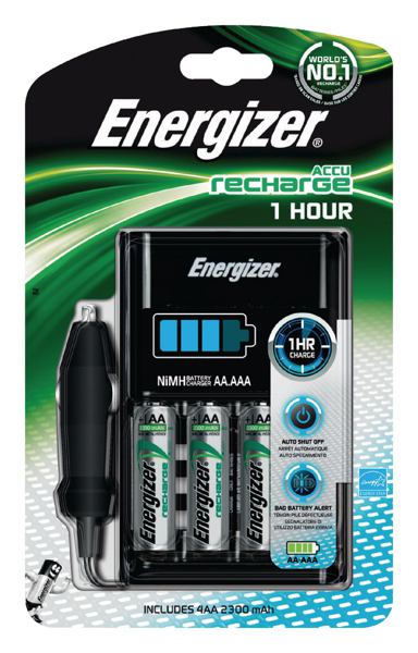 Energizer Enchg1 hour-eu 1-uur Lader, Euro Stekker, + 4x Hr6 2300 mah