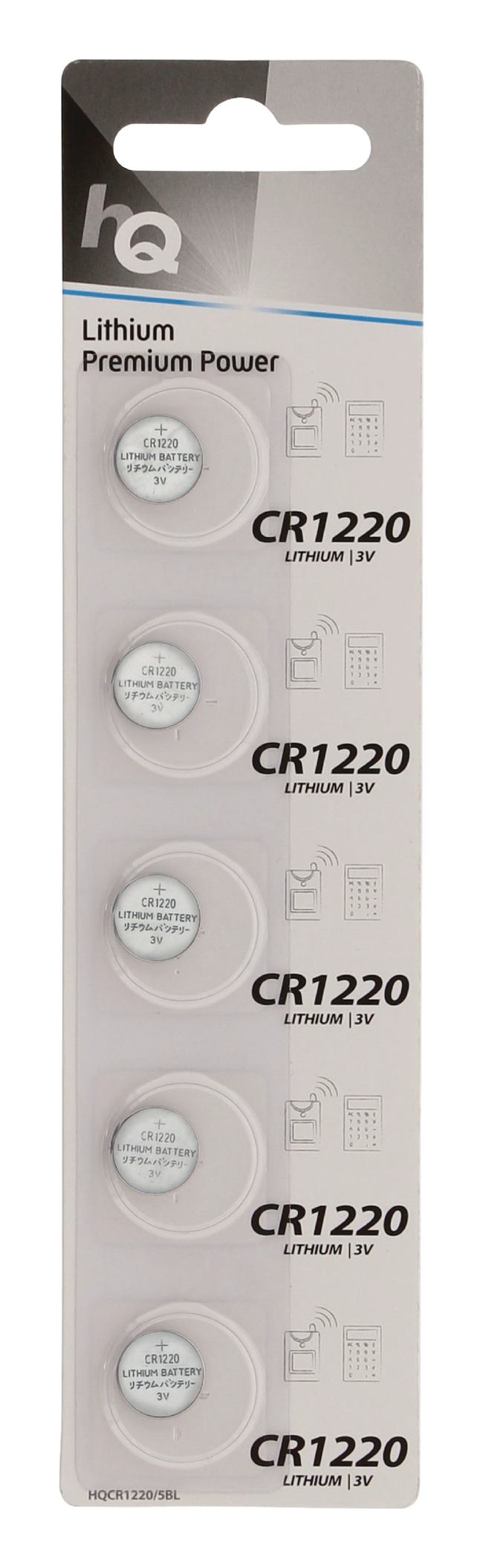 Lithium knoopcel CR1220-batterij 3 V, blister 5 stuks