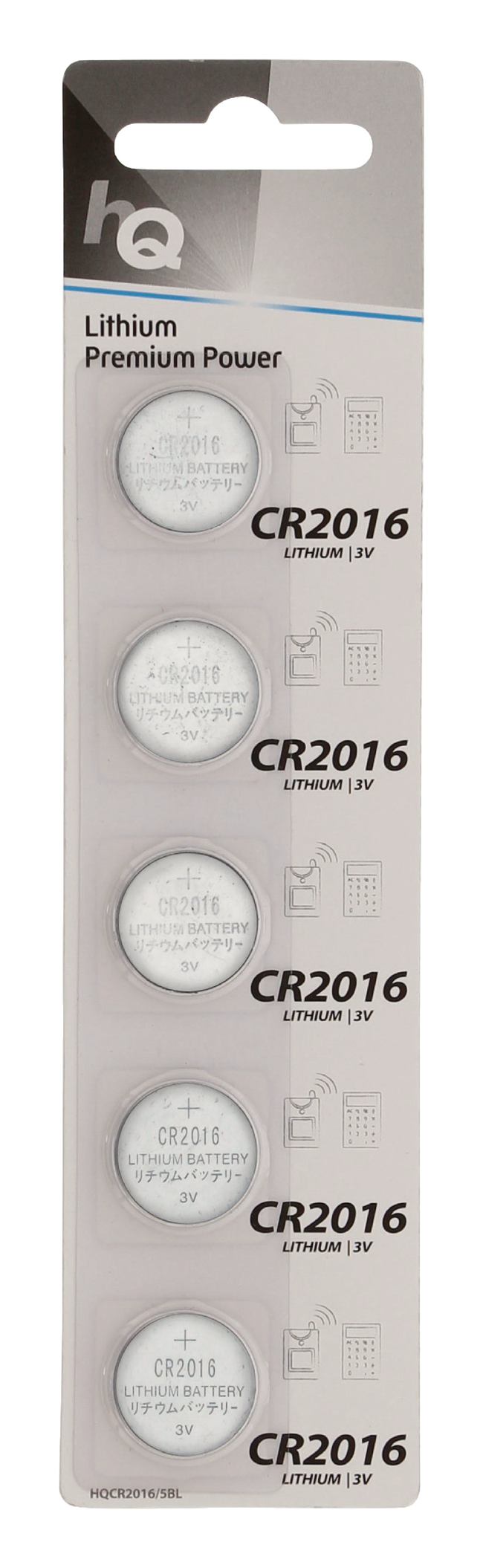 Lithium knoopcel CR2016-batterij 3 V, blister 5 stuks