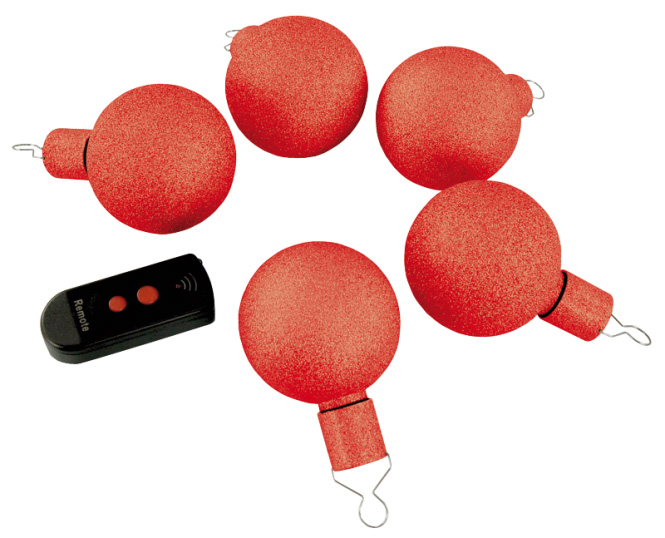 LED kerstballen rood, set van 5 met afstandsbediening