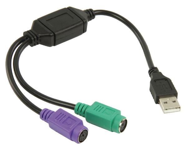 USB 2.0 adapterkabel USB A mannelijk 2x PS-2 vrouwelijk 0,30 m zwart