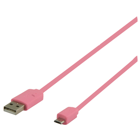 Micro USB kabel plat (roze 1m) voor o.a. smartphones