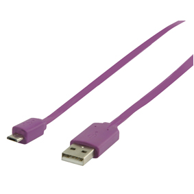 Micro USB kabel plat (paars 1m) voor o.a. smartphones