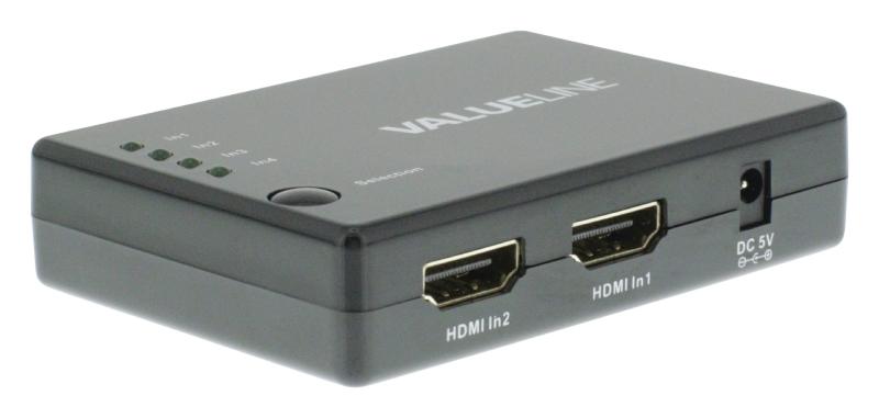 Handmatige 4-poorts HDMI-schakelaar 4x HDMI-ingang HDMI-uitgang zwart