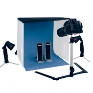 Fotostudio XL compleet met blue screen, statief en lampen. Met 4 achtergrondkleuren.